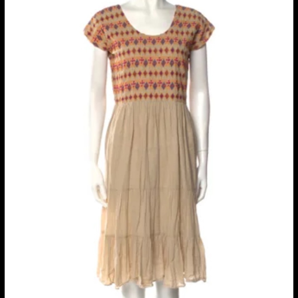 Anthropologie Carolina K Embroidered Dress Beige XSP